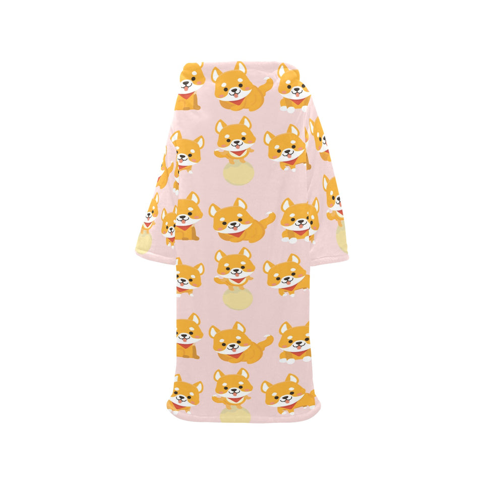 Cute shiba inu dog pattern Blanket Robe with Sleeves