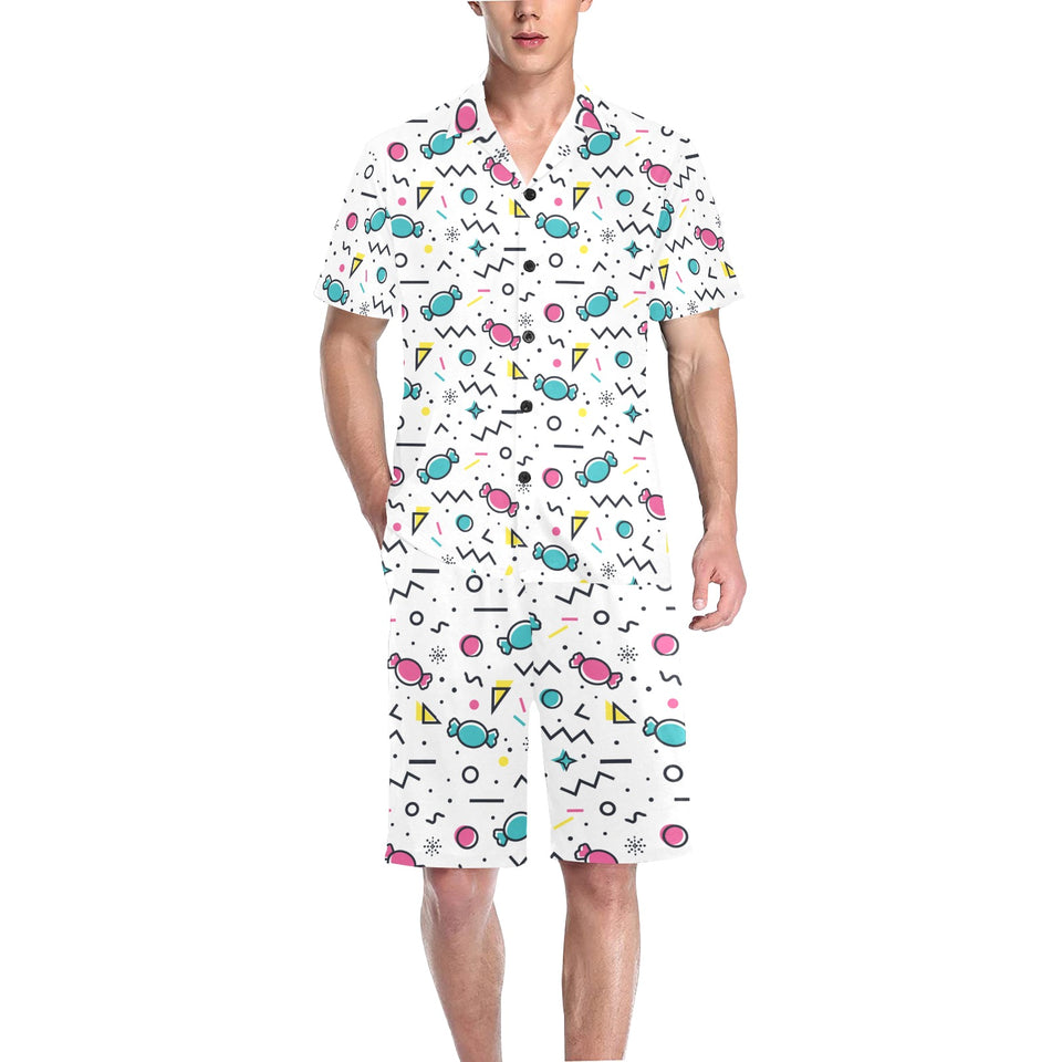 Candy design pattern Men's V-Neck Short Pajama Set