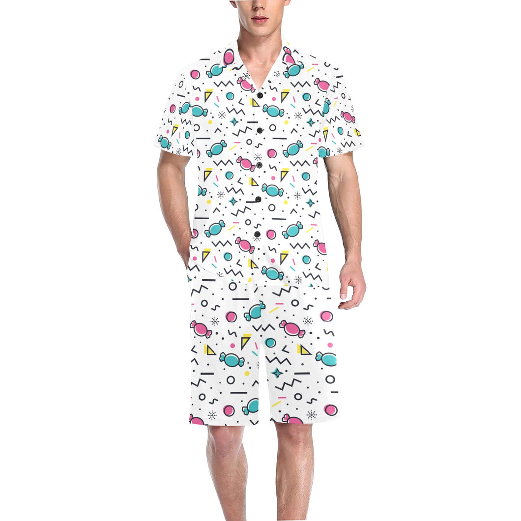 Candy design pattern Men's V-Neck Short Pajama Set