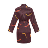 Boomerang Australian aboriginal ornament circle bl Women's Long Sleeve Belted Night Robe