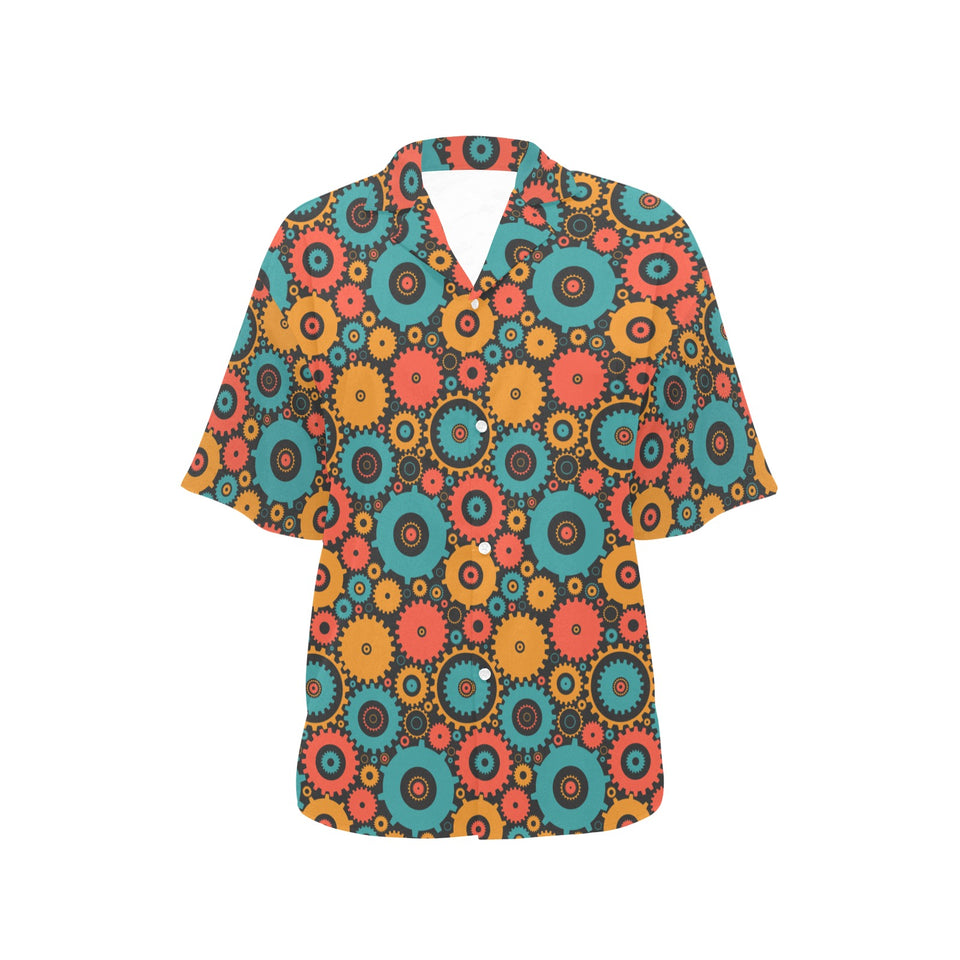 Gear Pattern Print Design 01 Women's All Over Print Hawaiian Shirt