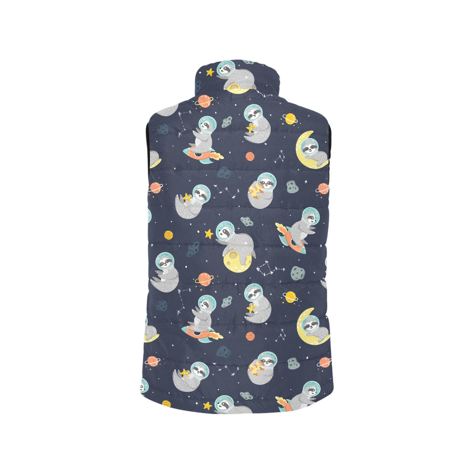 Cute sloth astronaut star planet rocket pattern Women's Padded Vest