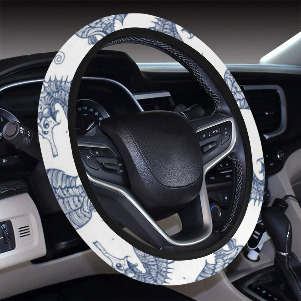 Seahorse pattern background Car Steering Wheel Cover