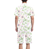 Beautiful pink lotus waterlily leaves pattern Men's V-Neck Short Pajama Set