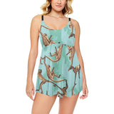 Monkey Palm tree background Chest Sexy Pleated Two Piece Swim Dress