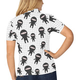 Ninja pattern plaid background Women's All Over Print Polo Shirt
