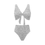 Cartoon hand drawn ice cream black white Chest Bowknot High Waisted Bikini Swimsuit