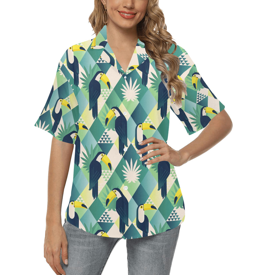 Toucan tropical leaves design pattern Women's All Over Print Hawaiian Shirt