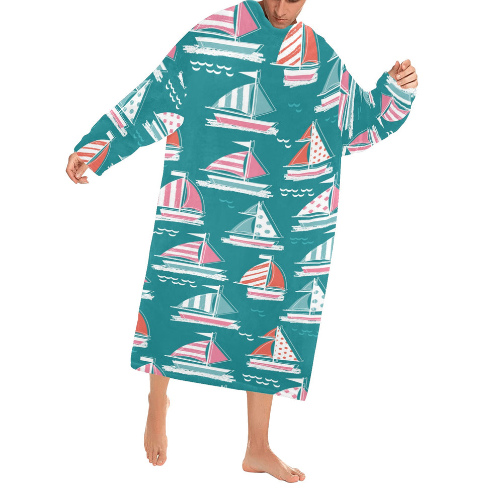 Cute sailboat pattern Blanket Robe with Sleeves