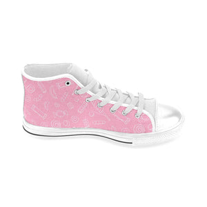 Sweet candy pink background Men's High Top Canvas Shoes White