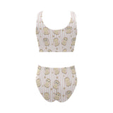 cute owl leaf Chest Bowknot High Waisted Bikini Swimsuit