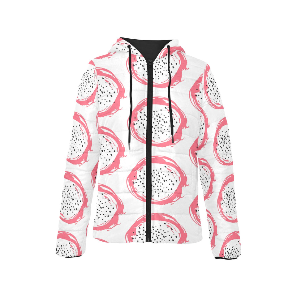 Hand drawn dragon fruit Women's Padded Hooded Jacket