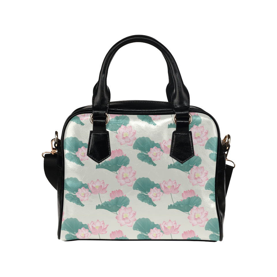 Pink lotus waterlily leaves pattern Shoulder Handbag