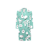 Cute sheep green background Men's Long Sleeve Belted Night Robe