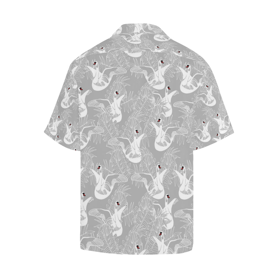 white swan gray background Men's All Over Print Hawaiian Shirt