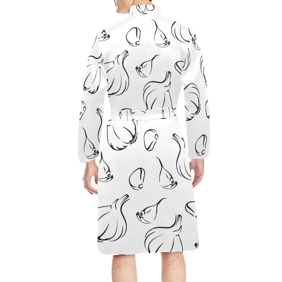 Garlic pattern black white Men's Long Sleeve Belted Night Robe