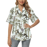 Monkey sloth lemur palm trees pattern Women's All Over Print Hawaiian Shirt