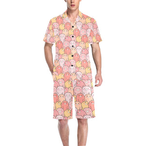 Pig Pattern Print Design 04 Men's V-Neck Short Pajama Set