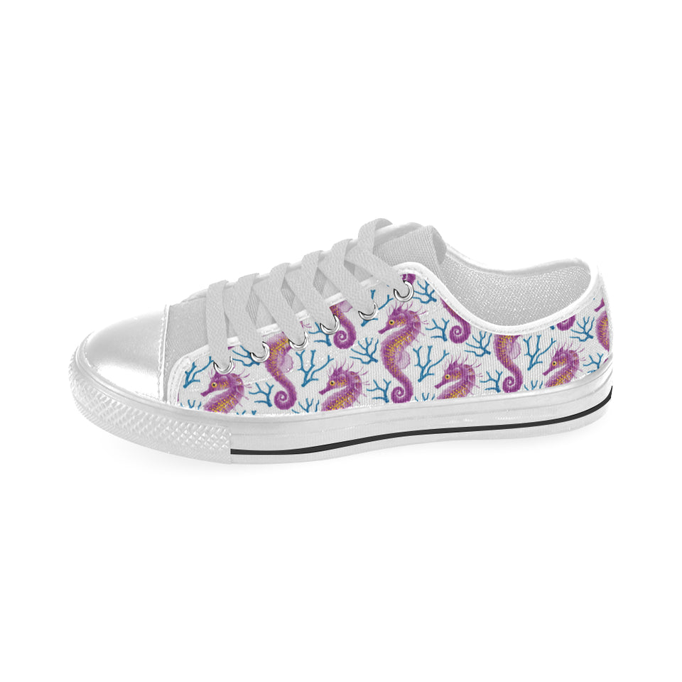 Purple seahorse blue coral pattern Men's Low Top Shoes White