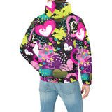 heart dot wave star creative design pattern Men's Padded Hooded Jacket