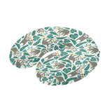 Cute sloths tropical palm leaves white background U-Shaped Travel Neck Pillow