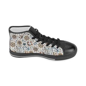Cute nautical steering wheel anchor pattern Women's High Top Canvas Shoes Black