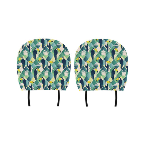 Toucan tropical leaves design pattern Car Headrest Cover