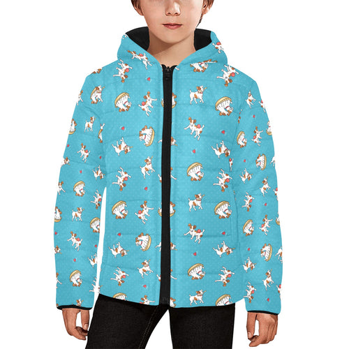 Jack Russel Pattern Print Design 03 Kids' Boys' Girls' Padded Hooded Jacket