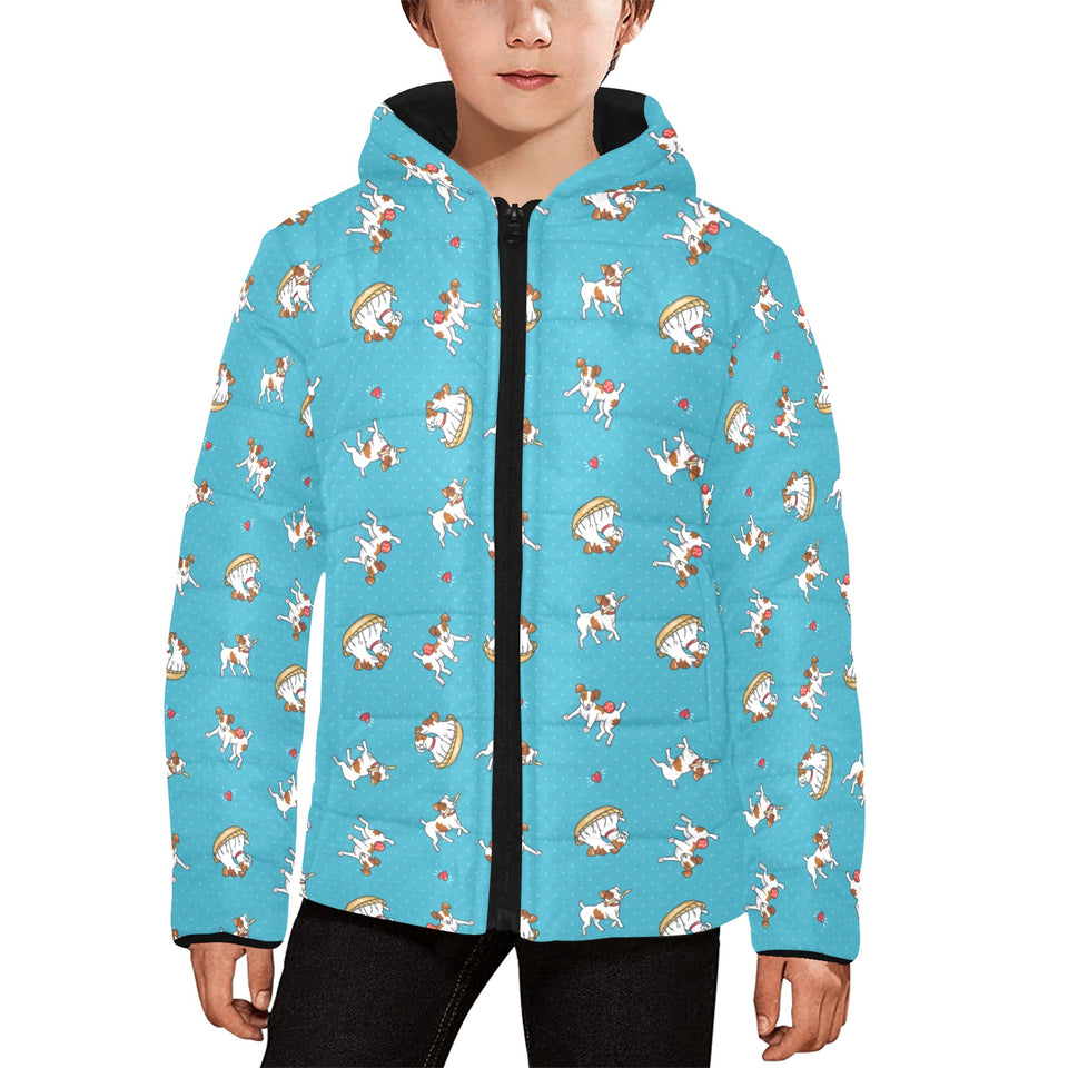 Jack Russel Pattern Print Design 03 Kids' Boys' Girls' Padded Hooded Jacket