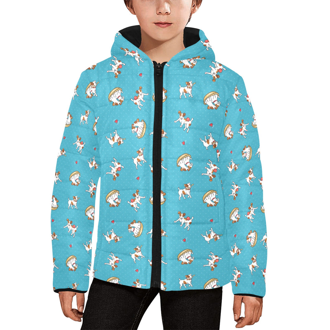 Jack Russel Pattern Print Design 03 Kids' Boys' Girls' Padded Hooded Jacket