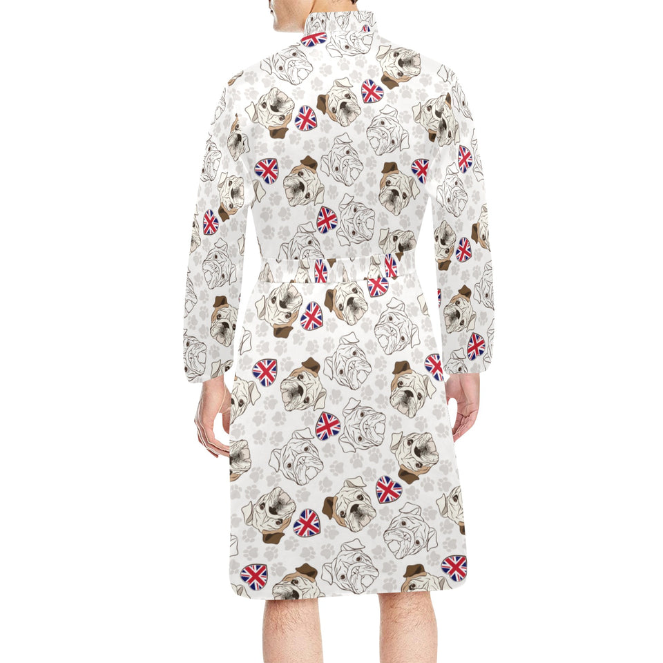English Bulldog Pattern Print Design 01 Men's Long Sleeve Belted Night Robe
