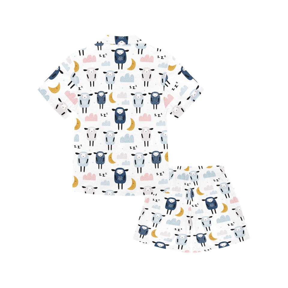 Cute sleeping sheep moon cloud pattern Kids' Boys' Girls' V-Neck Short Pajama Set