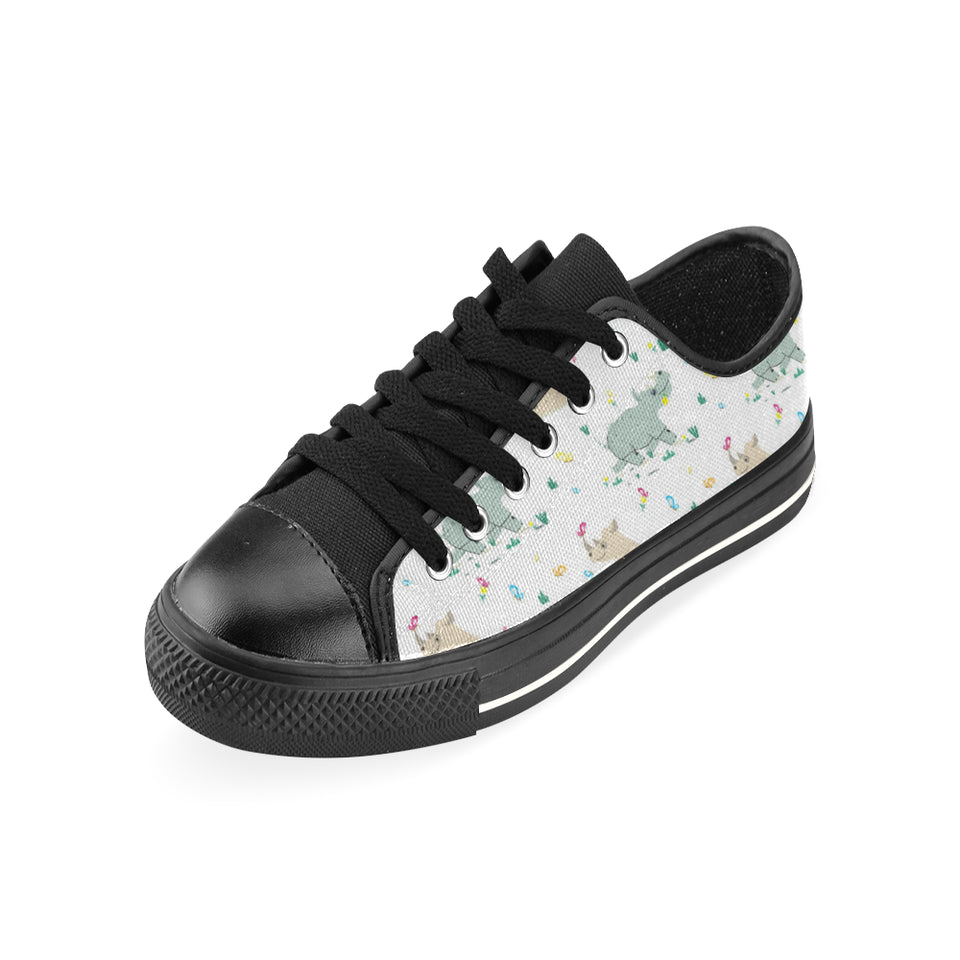 Cute Rhino pattern Men's Low Top Canvas Shoes Black