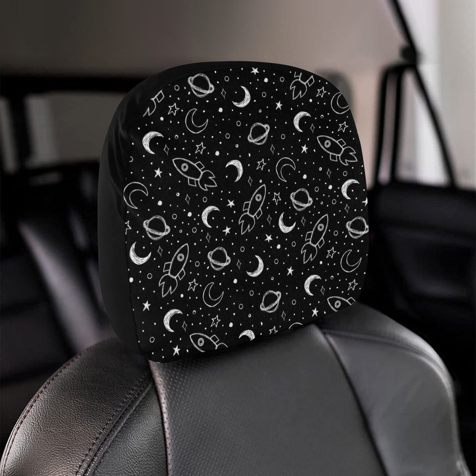 Hand drawn space rocket star planet Car Headrest Cover