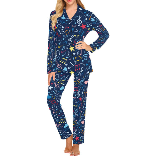 Music Notes Pattern Print Design 03 Women's Long Pajama Set
