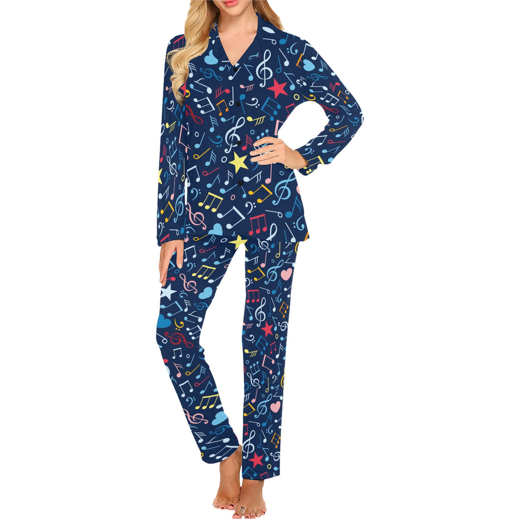 Music Notes Pattern Print Design 03 Women's Long Pajama Set