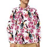 Toucan flower design pattern Men's Long Sleeve Polo Shirt
