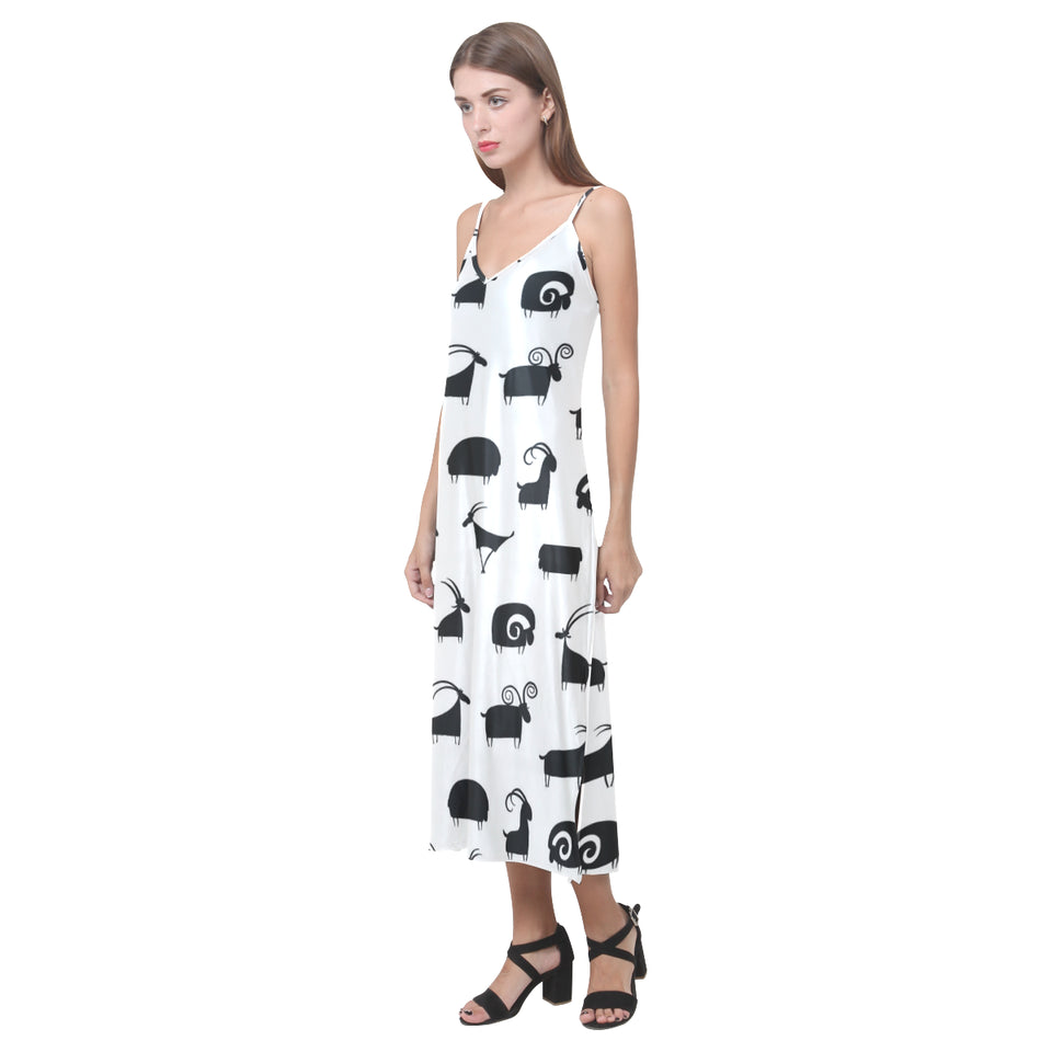 Goat ram pattern V-Neck Open Fork Long Dress