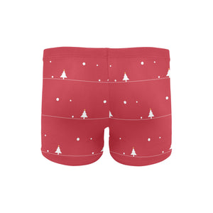 Christmas tree star snow red background Men's Swimming Trunks