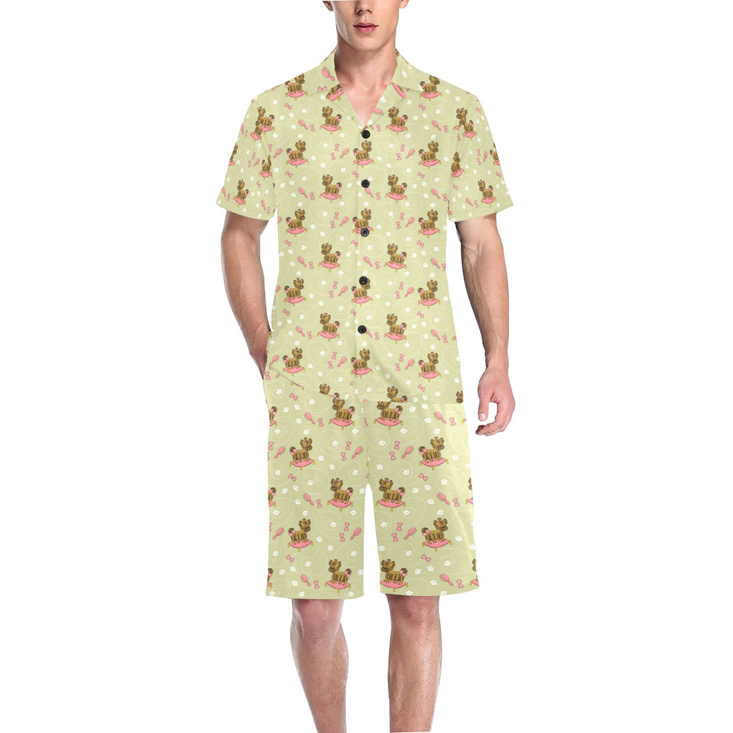 Yorkshire Terrier Pattern Print Design 01 Men's V-Neck Short Pajama Set