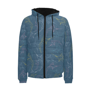 Swordfish Pattern Print Design 02 Men's Padded Hooded Jacket