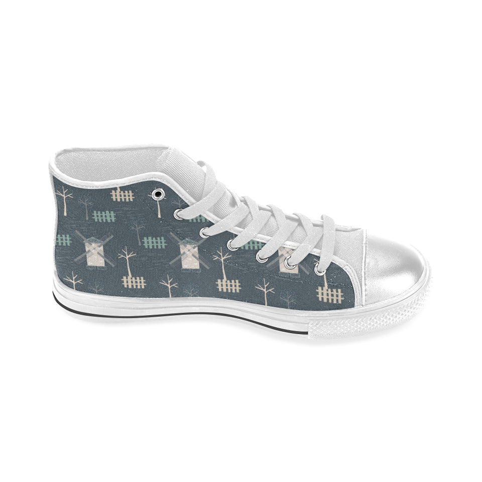 windmill tree pattern Women's High Top Canvas Shoes White