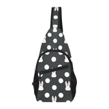 Cute white rabbit polka dots black background All Over Print Chest Bag