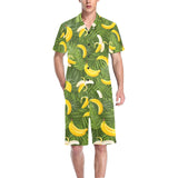 Banana Palm Leaves pattern Men's V-Neck Short Pajama Set