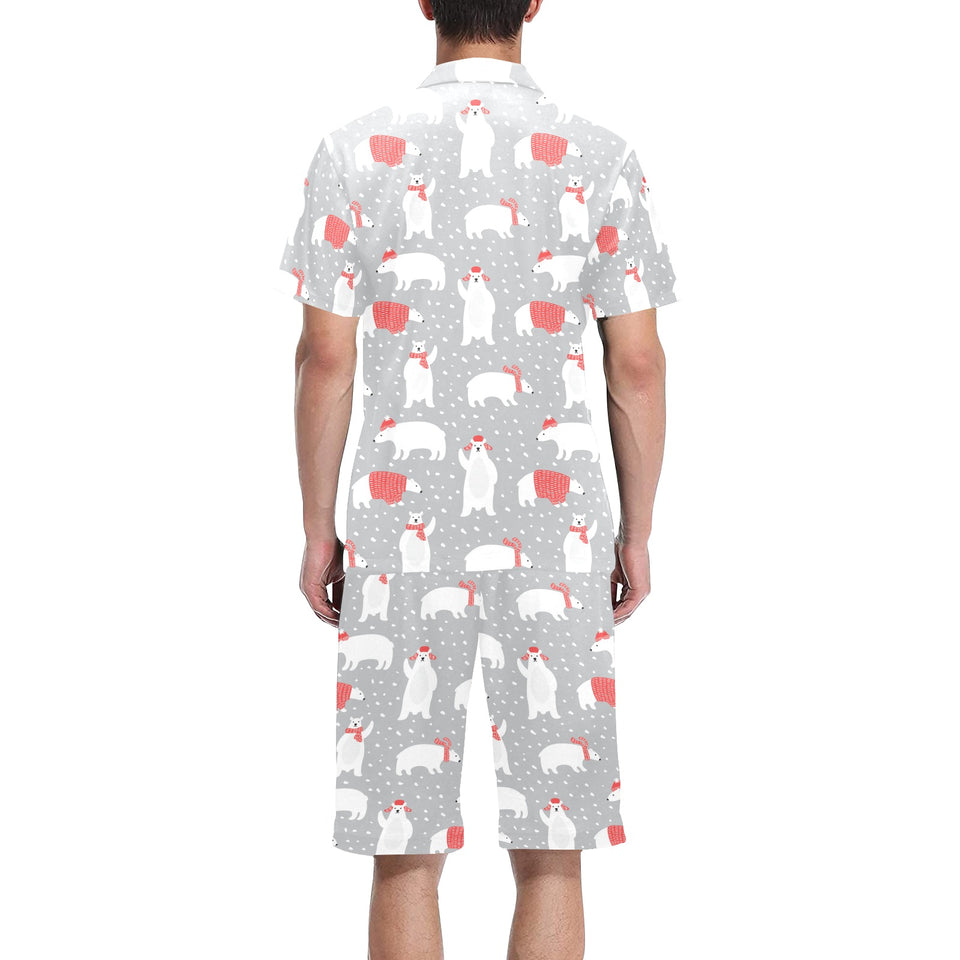 Cute polar bear christmas snow pattern Men's V-Neck Short Pajama Set