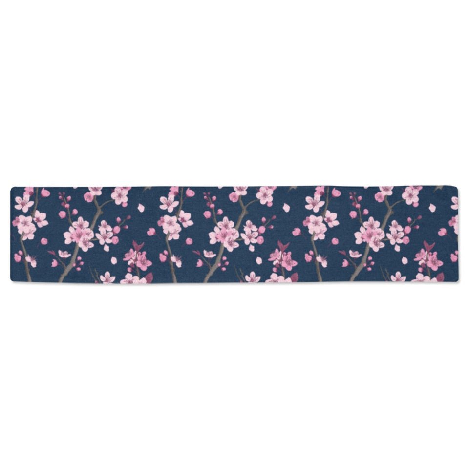 Pink sakura cherry blossom blue background Table Runner