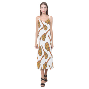 Paint Guitar Pattern V-Neck Open Fork Long Dress
