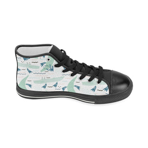 Crocodile diver pattern Women's High Top Canvas Shoes Black