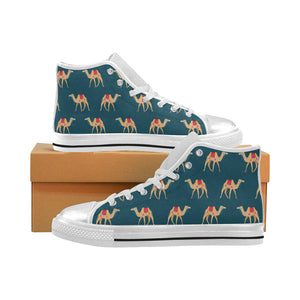 Camel pattern blue blackground Women's High Top Canvas Shoes White