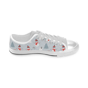 Snowman christmas  tree snow gray background Men's Low Top Shoes White